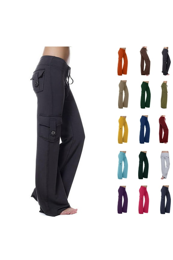 Lenago Autumn Women Workout Out Leggings Stretch Waist Button Pocket Yoga Gym Loose Pants Gift for Women