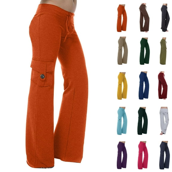 Lenago Autumn Women Workout Out Leggings Stretch Waist Button Pocket Yoga Gym Loose Pants Gift for Women