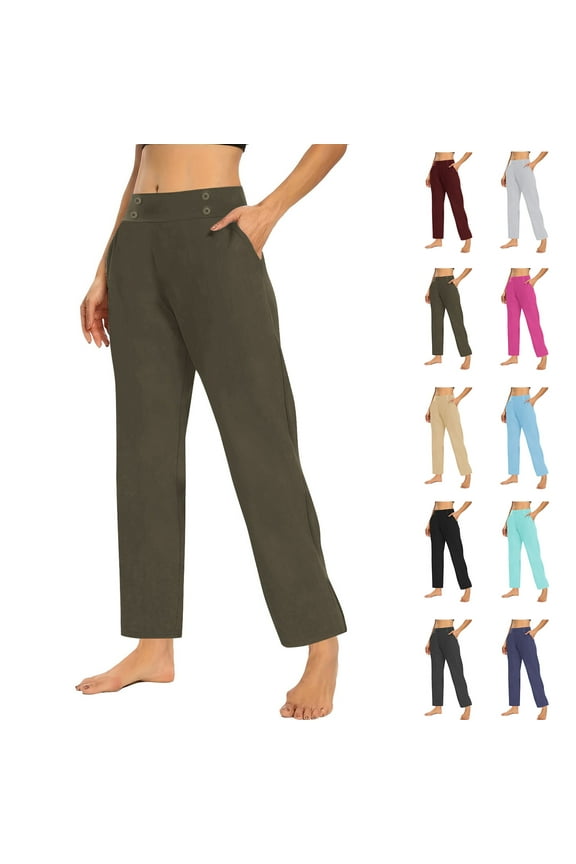 Lenago Autumn Women Workout Out Leggings Stretch Waist Button Pocket Yoga Gym Loose Pants Gift for Women