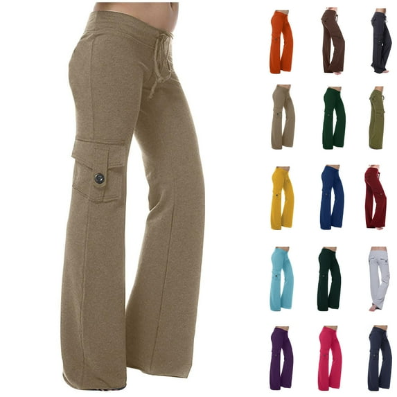 Lenago Autumn Women Workout Out Leggings Stretch Waist Button Pocket Yoga Gym Loose Pants Gift for Women