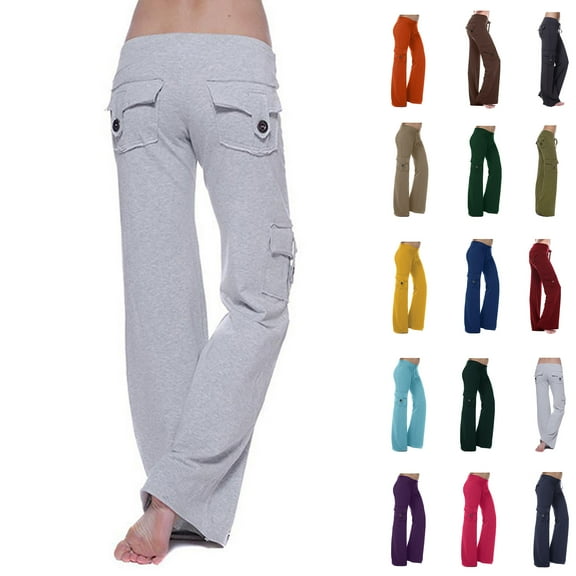 Lenago Autumn Women Workout Out Leggings Stretch Waist Button Pocket Yoga Gym Loose Pants Gift for Women