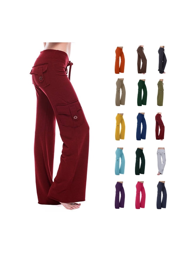 Lenago Autumn Women Workout Out Leggings Stretch Waist Button Pocket Yoga Gym Loose Pants Gift for Women