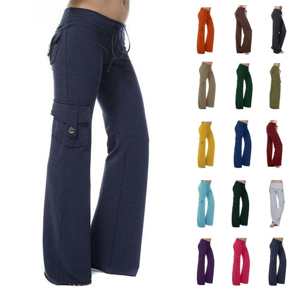 Lenago Autumn Women Workout Out Leggings Stretch Waist Button Pocket Yoga Gym Loose Pants Gift for Women