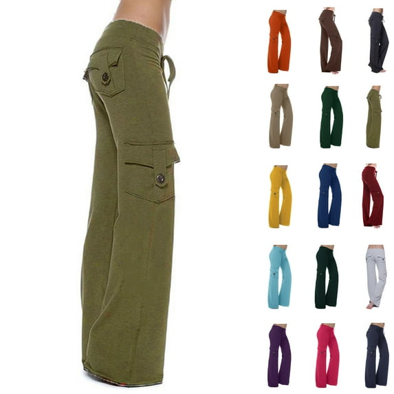 Lenago Autumn Women Workout Out Leggings Stretch Waist Button Pocket Yoga Gym Loose Pants Gift for Women