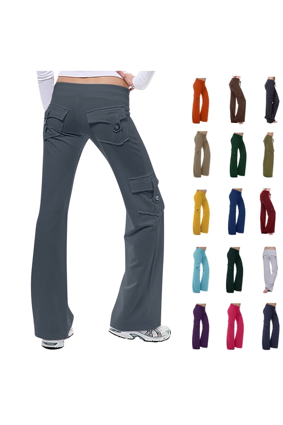 Lenago Autumn Women Workout Out Leggings Stretch Waist Button Pocket Yoga Gym Loose Pants Gift for Women