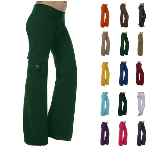 Lenago Autumn Women Workout Out Leggings Stretch Waist Button Pocket Yoga Gym Loose Pants Gift for Women