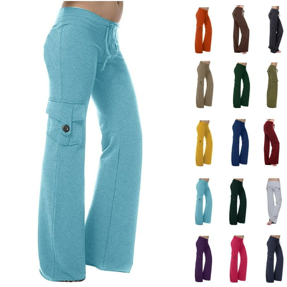 Lenago Autumn Women Workout Out Leggings Stretch Waist Button Pocket Yoga Gym Loose Pants Gift for Women