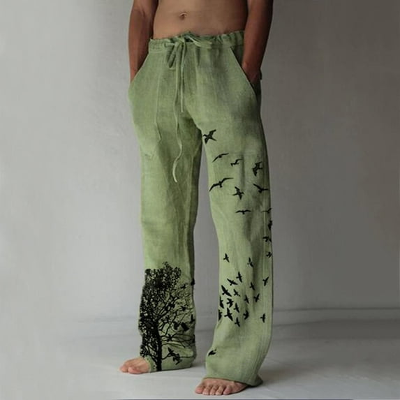 50% Off Lenago Men's Bird Print Cotton Linen Pants Casual Yoga Pants Gift for Women