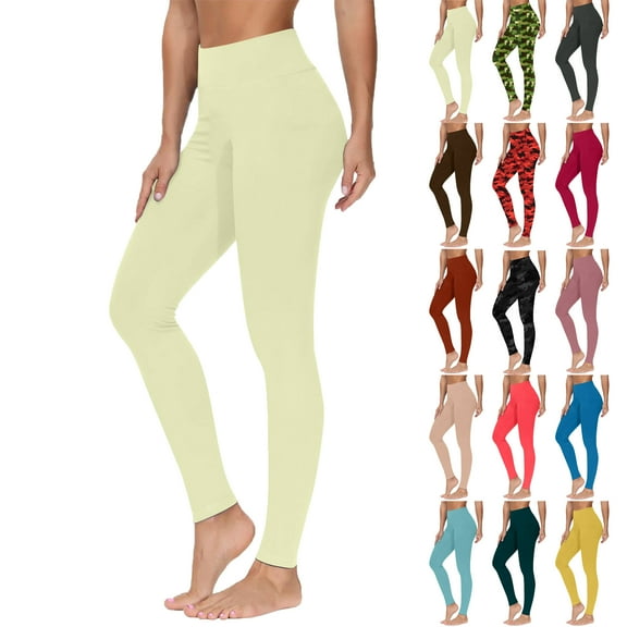 50% Off Lenago Women Fashion Casual Solid Color High-Waist Pocket Mesh Leggings Yoga Pants Gift for Women Beige M