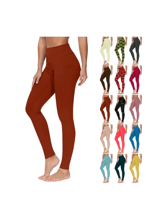 50% Off Lenago Women Fashion Casual Solid Color High-Waist Pocket Mesh Leggings Yoga Pants Gift for Women Brown XXL