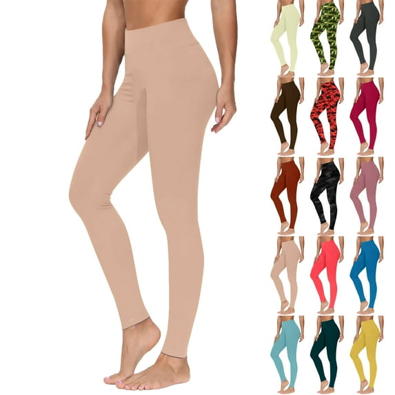 50% Off Lenago Women Fashion Casual Solid Color High-Waist Pocket Mesh Leggings Yoga Pants Gift for Women Khaki S