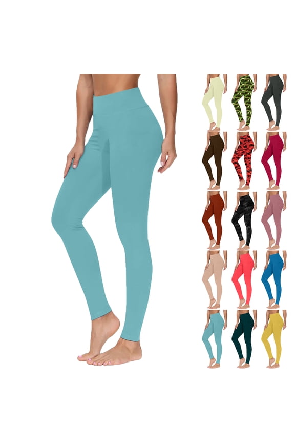 50% Off Lenago Women Fashion Casual Solid Color High-Waist Pocket Mesh Leggings Yoga Pants Gift for Women Light Blue XL