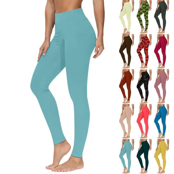 50% Off Lenago Women Fashion Casual Solid Color High-Waist Pocket Mesh Leggings Yoga Pants Gift for Women Light Blue XXL