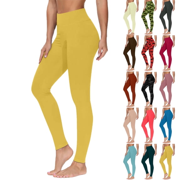 50% Off Lenago Women Fashion Casual Solid Color High-Waist Pocket Mesh Leggings Yoga Pants Gift for Women Yellow XXL