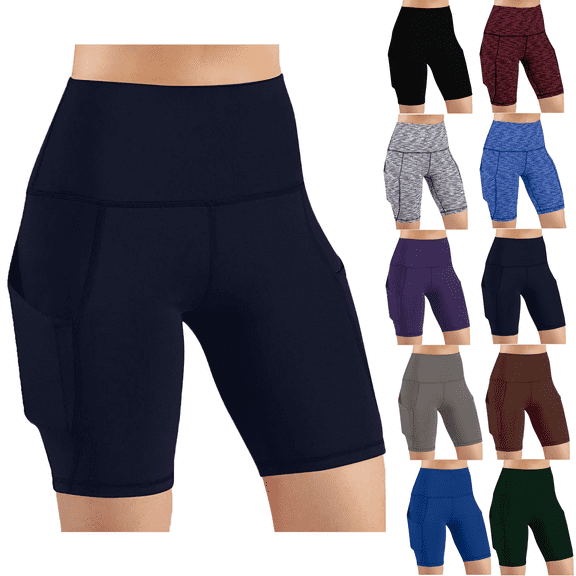 Lenago Women High Waist Out Pocket Yoga Short Running Athletic Yoga Shorts Pants Tummy Control Workout Gym Athletic Running Yoga Shorts Gift for Women
