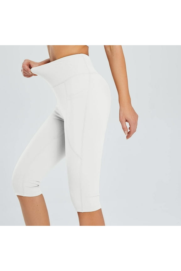 50% Off Clearance Lenago Women's Knee Length Leggings High Waisted Yoga Workout Exercise Capris For Casual Summer With Pockets Gift for Women