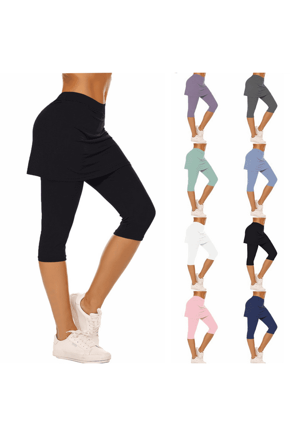 50% Off Lenago Women's Leggings Casual Slim High Elastic Waist Solid Color Sports Yoga Flare Workout Pants Gift for Women Two Piece Underpants Skirt Sports Yoga Pants