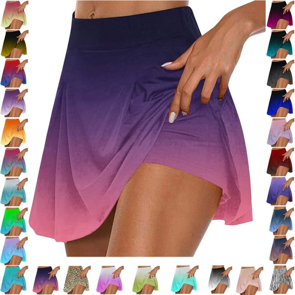Lenago Women's Summer Pleated Tennis Skirts Athletic Stretchy Short Yoga Fake Two Piece Trouser Skirt Shorts Gift for Women