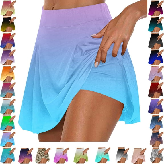 Lenago Women's Summer Pleated Tennis Skirts Athletic Stretchy Short Yoga Fake Two Piece Trouser Skirt Shorts Gift for Women