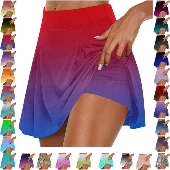 Lenago Women's Summer Pleated Tennis Skirts Athletic Stretchy Short Yoga Fake Two Piece Trouser Skirt Shorts Gift for Women