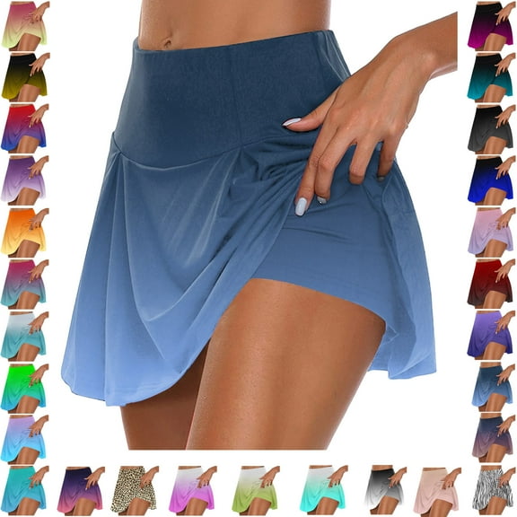 Lenago Women's Summer Pleated Tennis Skirts Athletic Stretchy Short Yoga Fake Two Piece Trouser Skirt Shorts Gift for Women