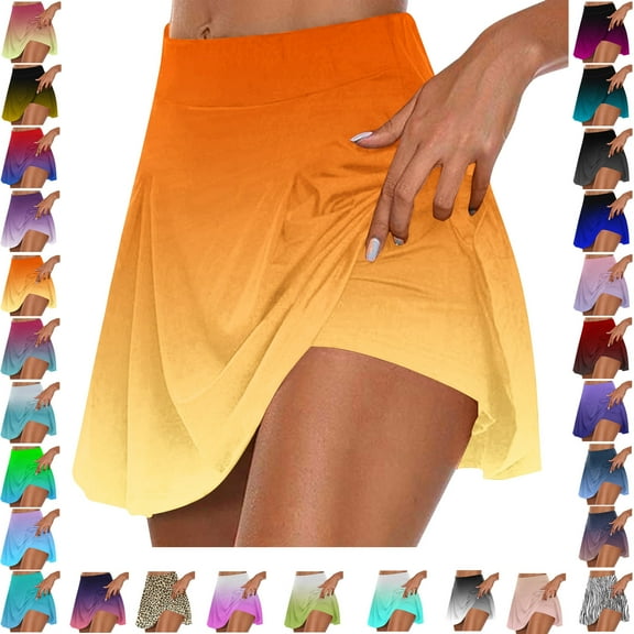 Lenago Women's Summer Pleated Tennis Skirts Athletic Stretchy Short Yoga Fake Two Piece Trouser Skirt Shorts Gift for Women