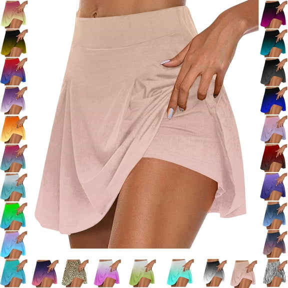 Lenago Women's Summer Pleated Tennis Skirts Athletic Stretchy Short Yoga Fake Two Piece Trouser Skirt Shorts Gift for Women