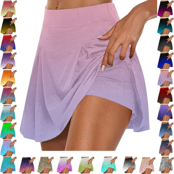 Lenago Women's Summer Pleated Tennis Skirts Athletic Stretchy Short Yoga Fake Two Piece Trouser Skirt Shorts Gift for Women