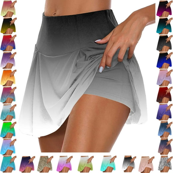 Lenago Women's Summer Pleated Tennis Skirts Athletic Stretchy Short Yoga Fake Two Piece Trouser Skirt Shorts Gift for Women