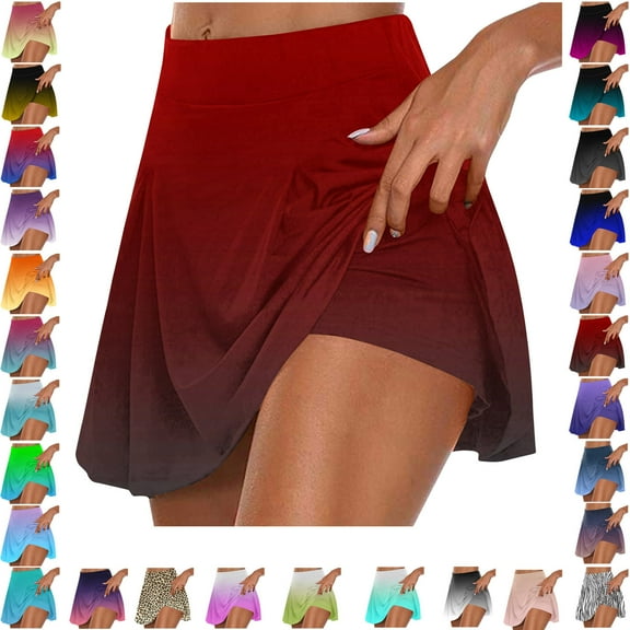 Lenago Women's Summer Pleated Tennis Skirts Athletic Stretchy Short Yoga Fake Two Piece Trouser Skirt Shorts Gift for Women