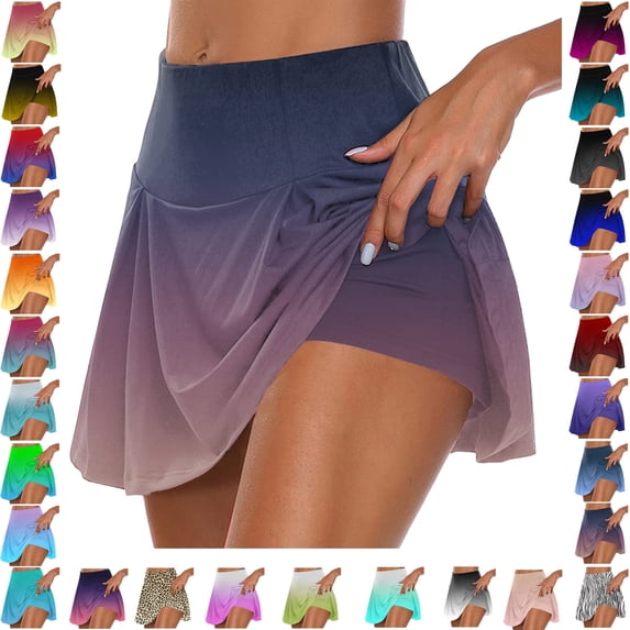 Lenago Women's Summer Pleated Tennis Skirts Athletic Stretchy Short Yoga Fake Two Piece Trouser Skirt Shorts Gift for Women