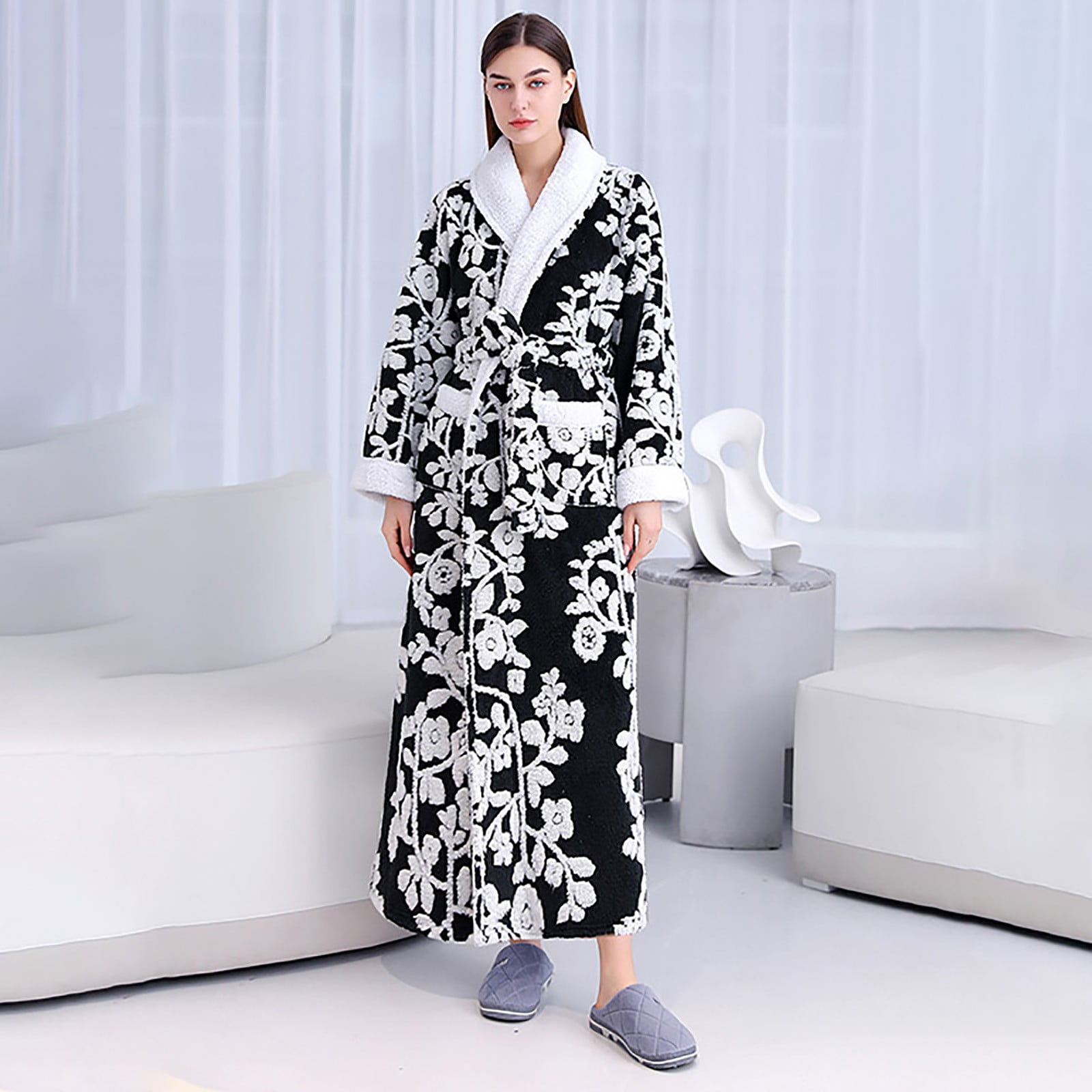 50 Off Clearance Women Robes Women's Robe Long Warm Plush Bathrobe Fuzzy House Coat Pattern