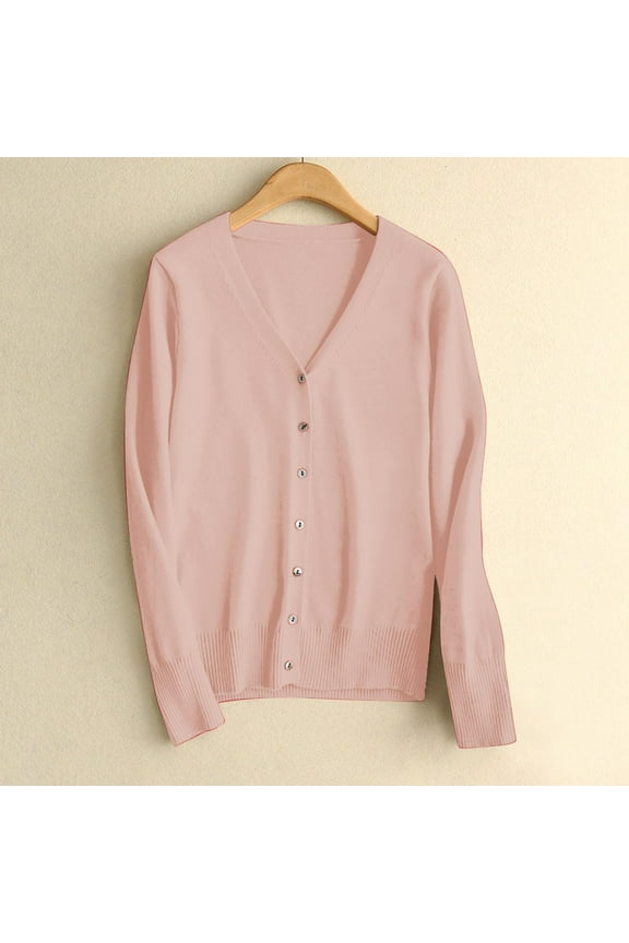 50% Off Clearance Women's Cardigan Womens Solid Button Down Long Sleeve Classic V Neck Knit Cardigan Sweater