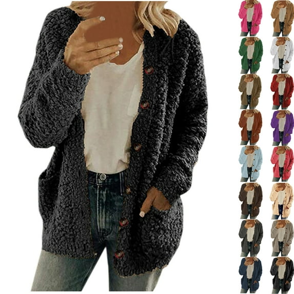 Womens' Wool Sweater Cardigan Casual Plus Size Plush Sweater Pockets Outerwear Buttons Cardigan Coat