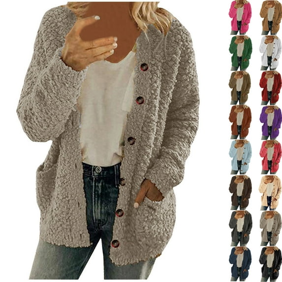 Womens' Wool Sweater Cardigan Casual Plus Size Plush Sweater Pockets Outerwear Buttons Cardigan Coat