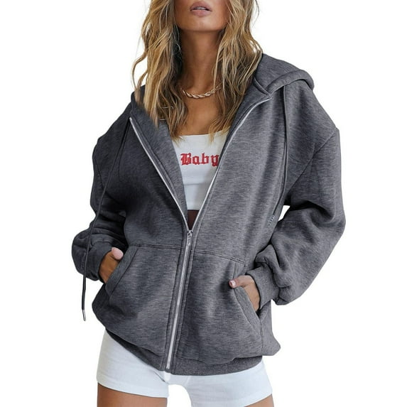 Clothing Zip up Hoodie Women Womens Casual Solid Long Sleeve Zipper Hooded Coat Pocket Sweatshirt Tops
