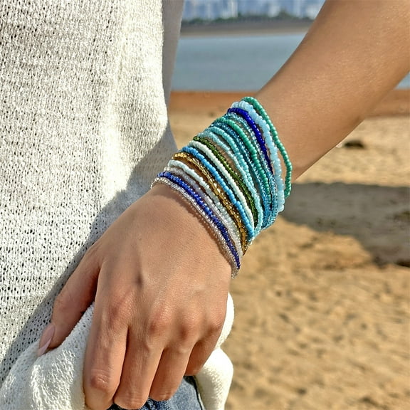 50% Off!Colorful Bohemian Seed Beaded Bracelet Handmade Adjustable Stackable Beaded Stretch Bracelet Multi-layer Holiday Stretch Bracelet