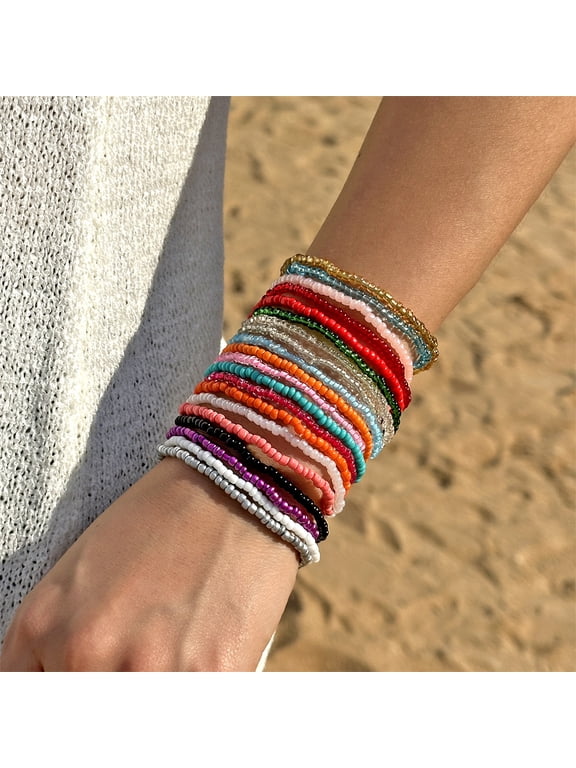 50% Off!Colorful Bohemian Seed Beaded Bracelet Handmade Adjustable Stackable Beaded Stretch Bracelet Multi-layer Holiday Stretch Bracelet