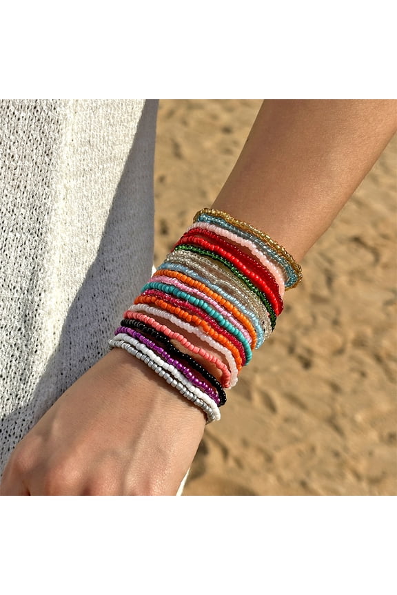 50% Off!Colorful Bohemian Seed Beaded Bracelet Handmade Adjustable Stackable Beaded Stretch Bracelet Multi-layer Holiday Stretch Bracelet