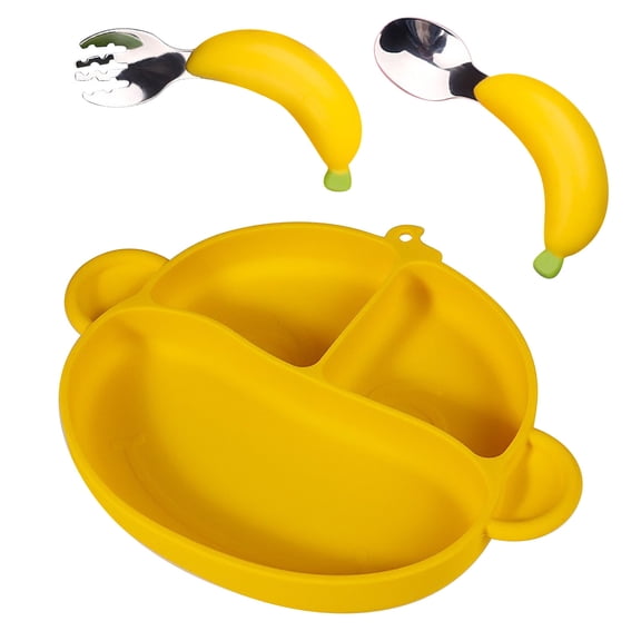Up to 50% Off, Dvkptbk New Monkey Children's Dinner Plate, Antiskid Suction Cup, Integrated Baby Separated Food Grade Silicone Dinner Plate, Tableware, Three Piece Set
