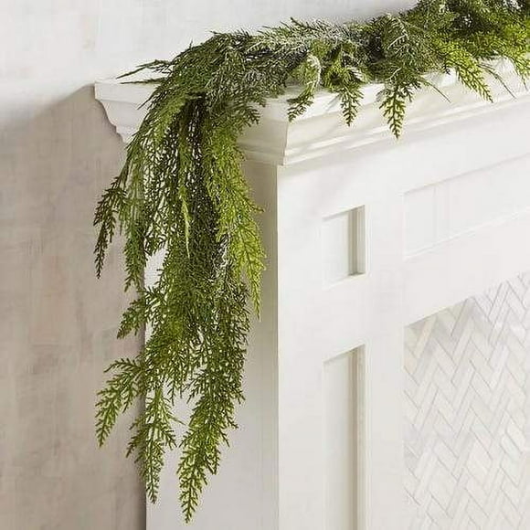 50%Off Masertor Realistic Artificial Vinyl Cedar Pine Evergreen Garland - - Faux Juniper Winter Greenery Garland for Christmas Home and Holiday Decorations (6" Long) Use Indoors or Outdoors