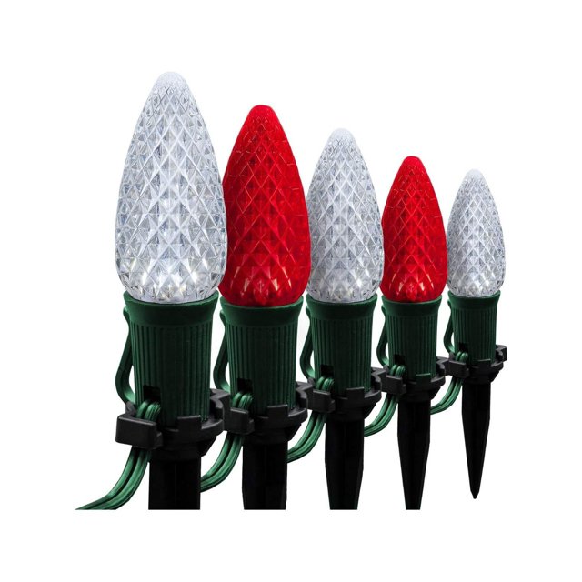 50’ OptiCore LED Red and Cool White Pathway Christmas Lights, C9