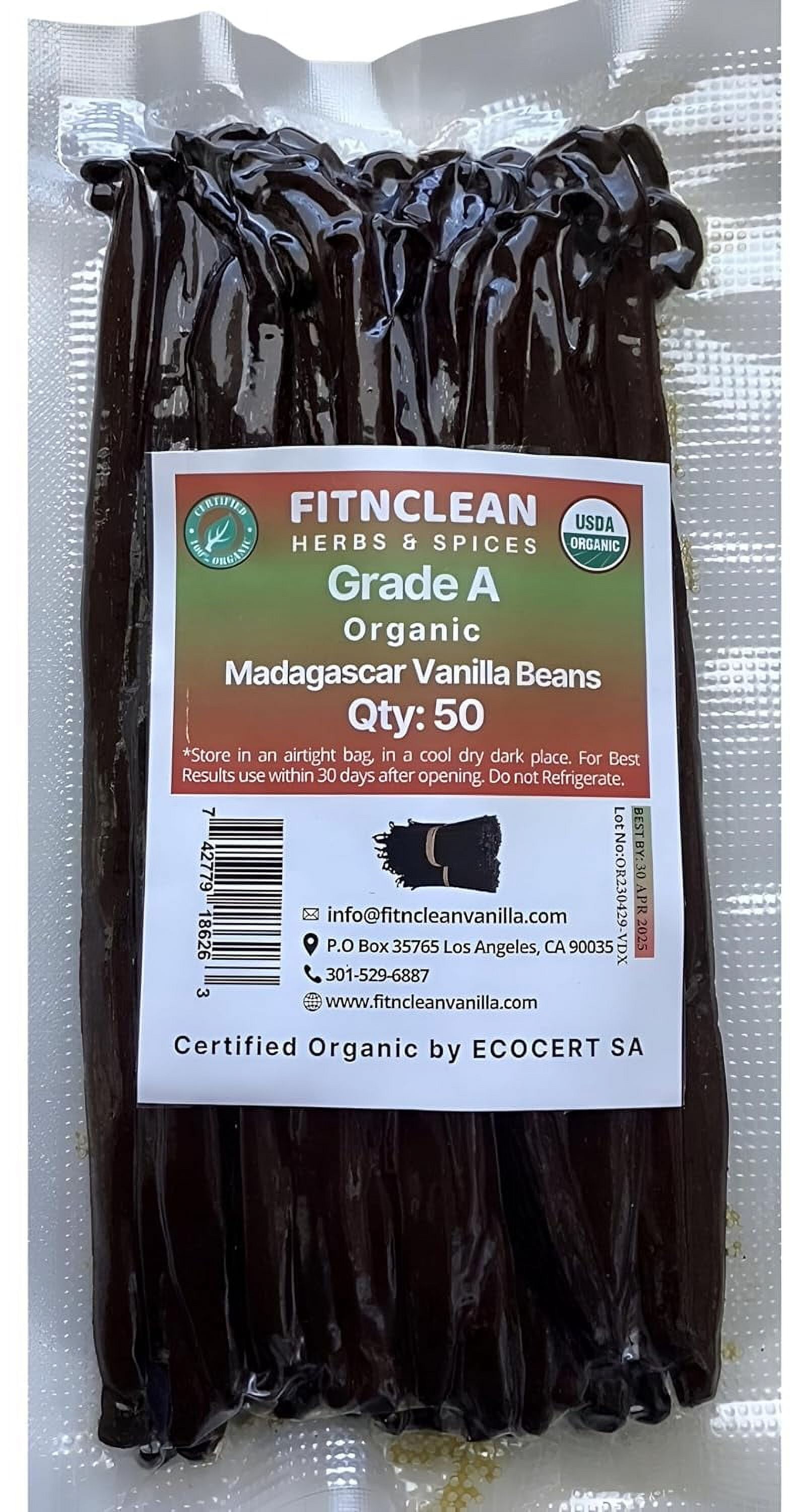 50 Organic Grade A Madagascar Vanilla Beans. Certified USDA Organic for
