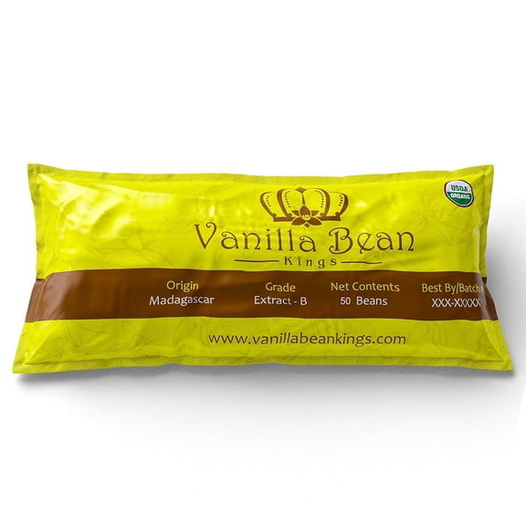 50 Organic Madagascar Vanilla Beans. Whole Grade B Vanilla Pods for Vanilla Extract and Baking