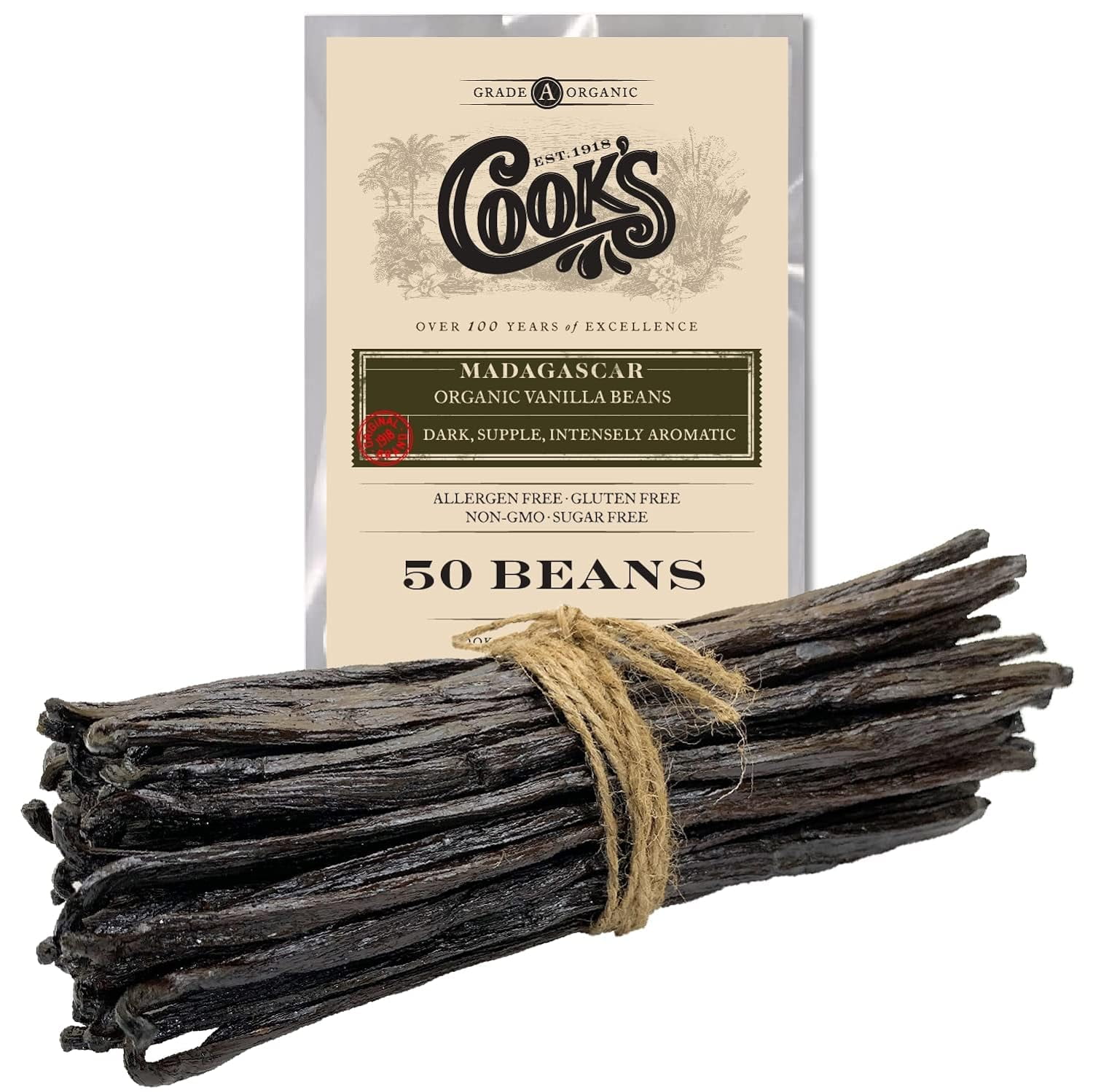 50 Organic Madagascar Whole Vanilla Beans, Grade A Vanilla Pods