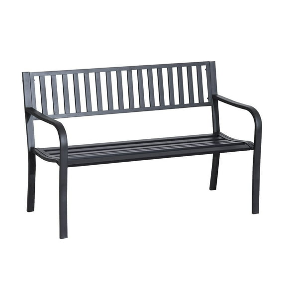 50" Outdoor Garden Bench, Patio Bench With Slatted Seat, Metal Porch Bench For Backyard, Poolside, Lawn, Black