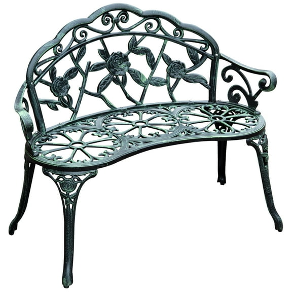 50" Outdoor Metal Bench - Green Cast Aluminum Garden Bench with Floral Accents, 528 lb Capacity