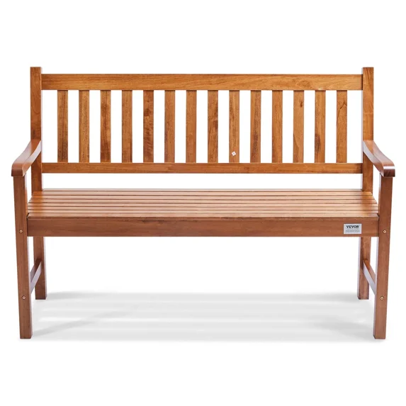 50" Outdoor Solid Wood Garden Bench, 800 LBS Load Capacity, Patio Porch Park Bench with Backrest & Armrests