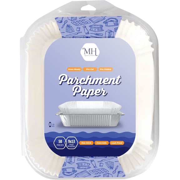 50 Oven-Ready Parchment Paper, Pre-Cut Baking Liners -Half roaster -9''x13''