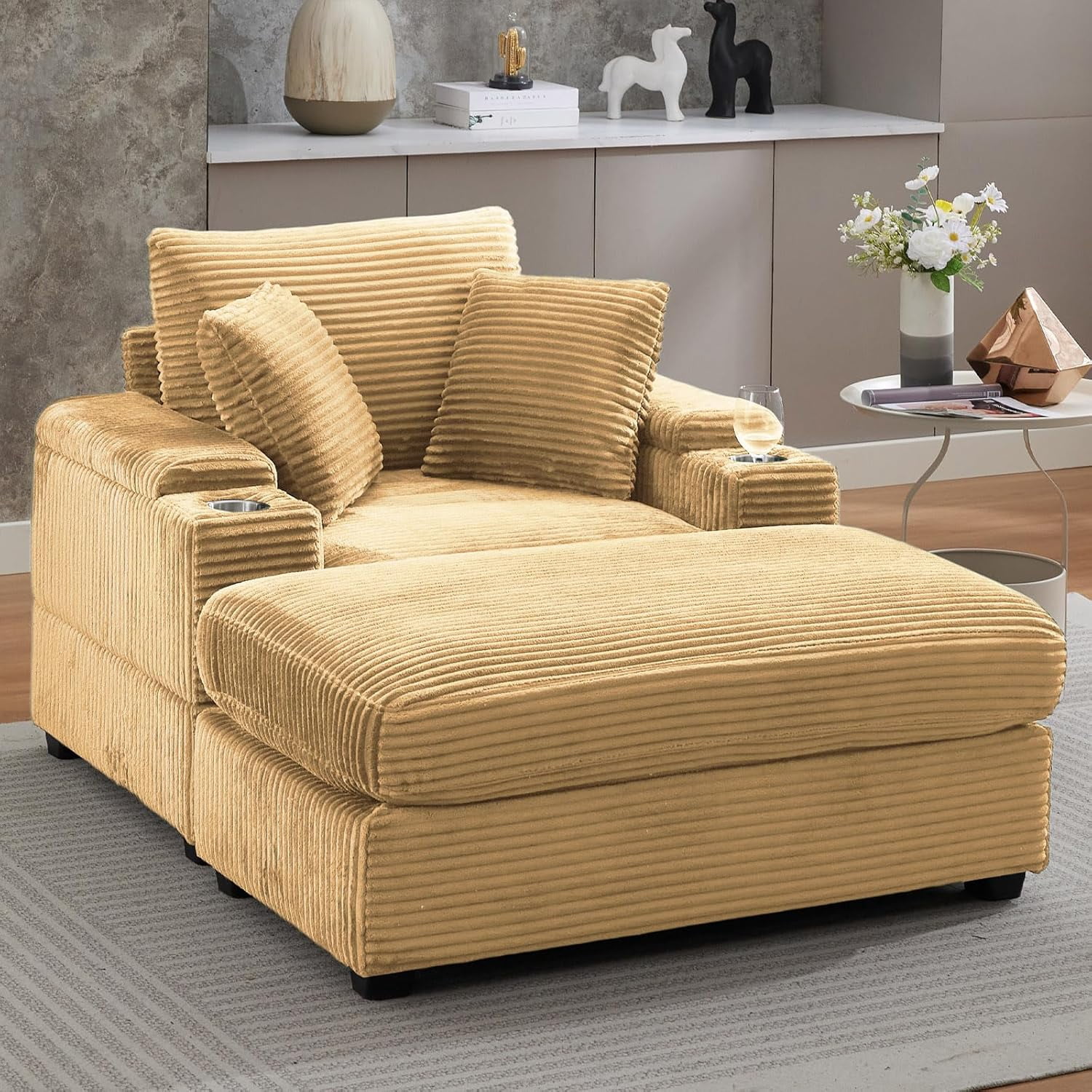 50" Oversized Chaise Lounge Chair Indoor with Ottoman and Storage ...